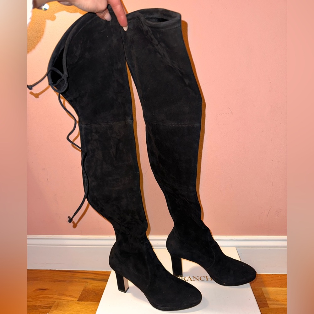 Stuart Weitzman Thigh-high Boot in Black Suede. Size 6.5. Lightly worn